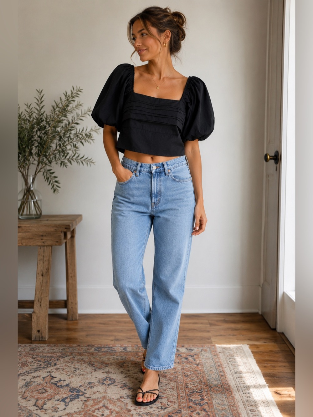 Abercrombie & Fitch Black Puff Sleeve Cropped Top Size S